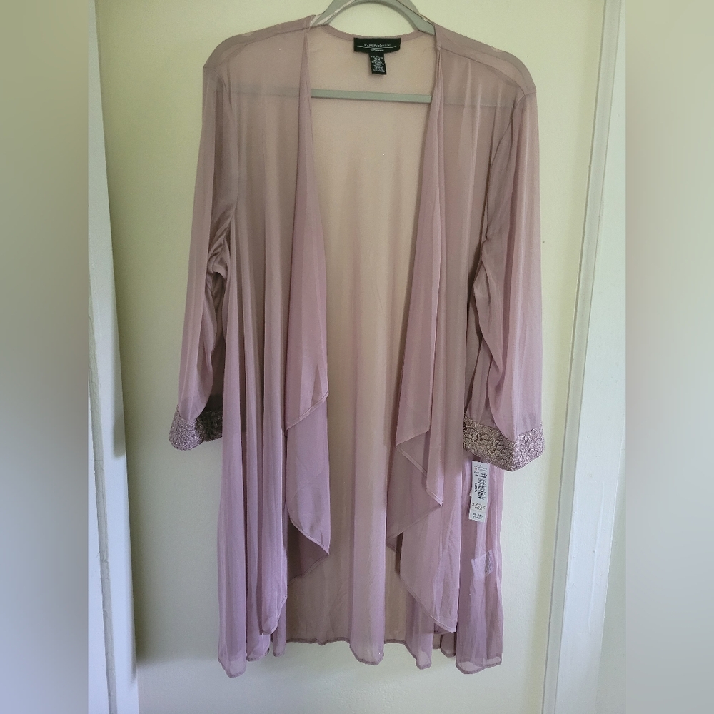 R&M Richards Mauve Pink Sparkle Glitter Waterfall Open Front Kimono Duster 22W